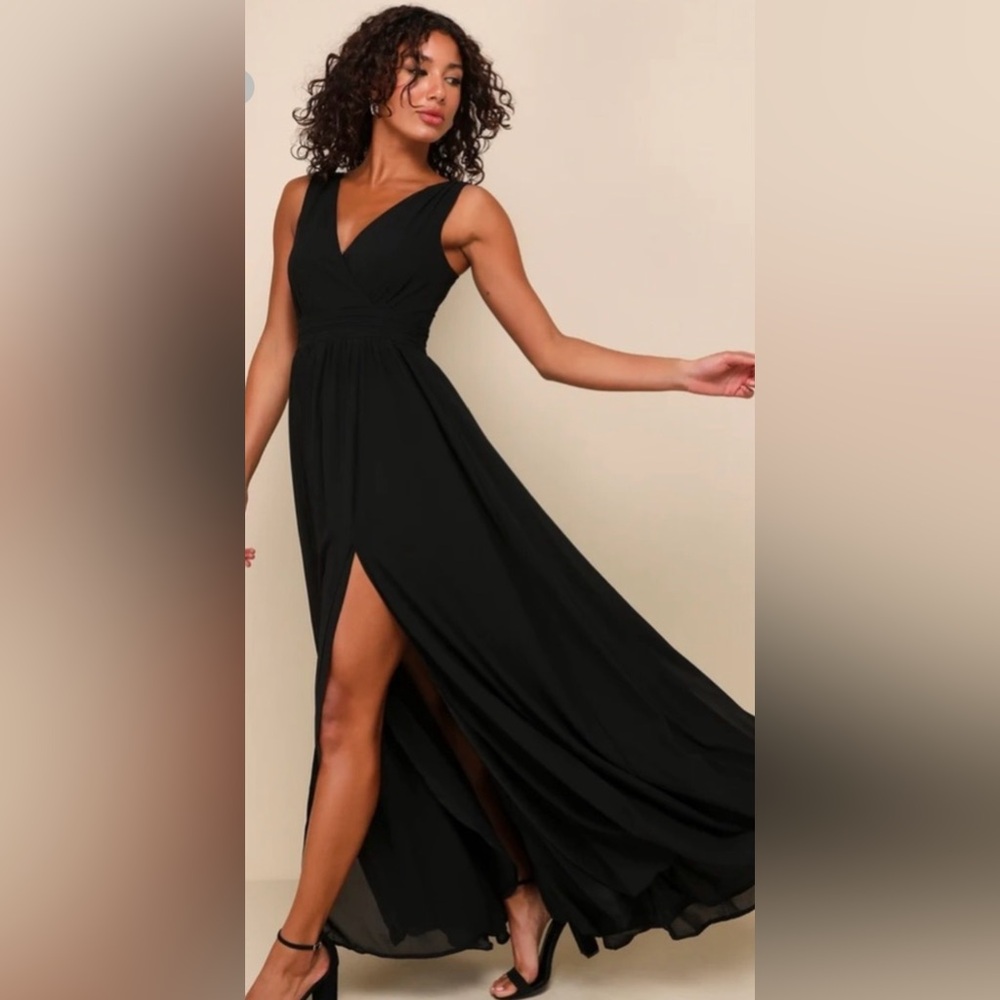 Lulus Dress-Thoughts of Hue Black Surplice Maxi